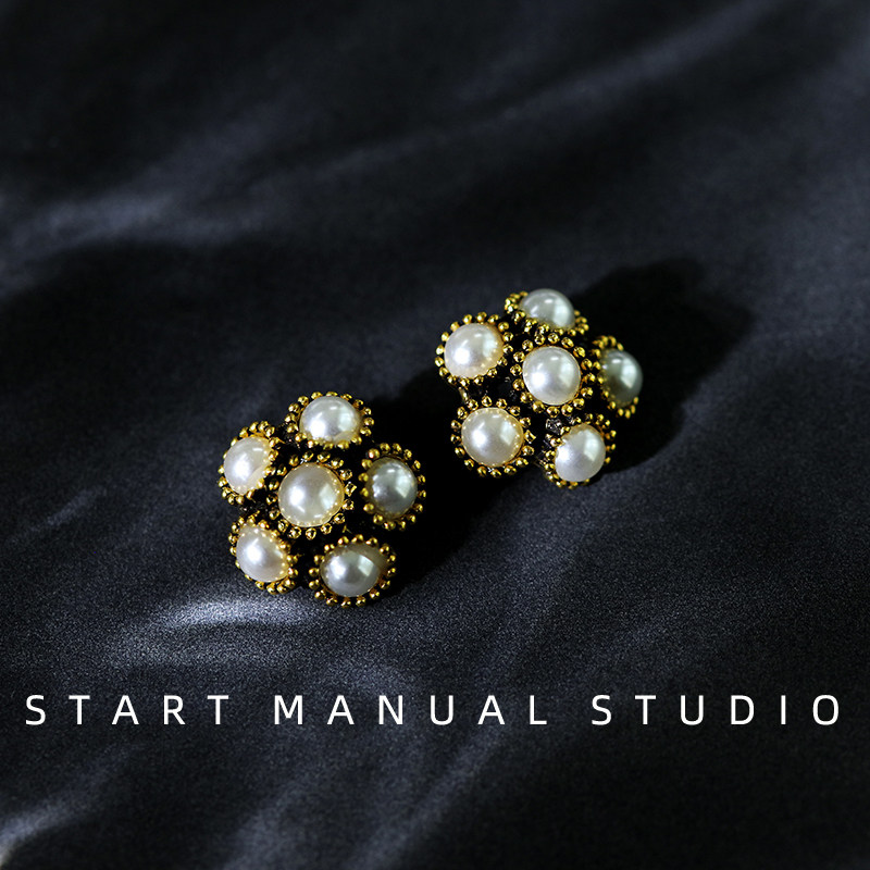 manual◆珍珠纽扣小香风金属梅花开衫衬衫毛衣扣外套扣子女装饰扣