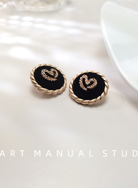 Manual◆金属圆形黑色绒布爱心形纽扣大衣外套毛衣扣子女服装饰扣