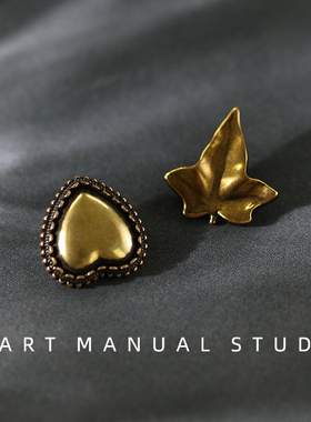 Manual◆ 复古金属枫叶爱心纽扣圆形大衣外套毛衣西装女装饰扣子