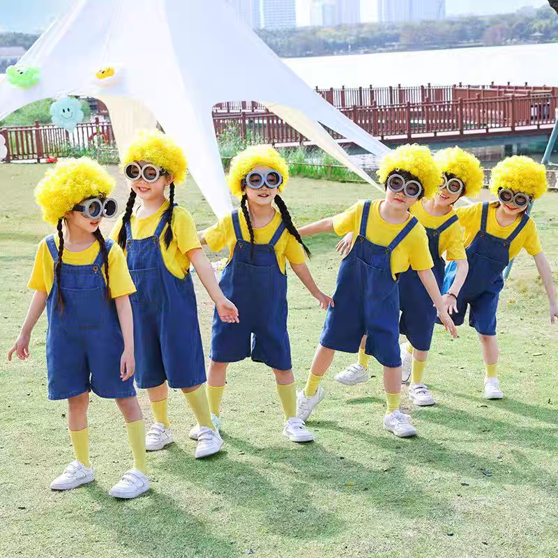 小黄人衣服cosplay儿童牛仔背带裤卫衣演出服小学生运动会表演服
