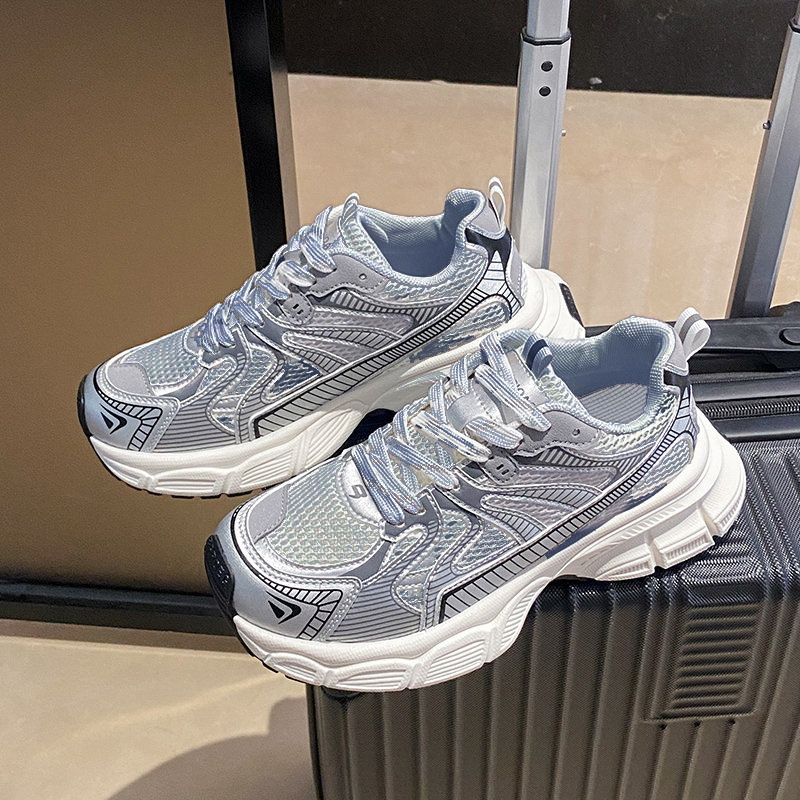 大码女鞋41到43肥脚宽脚胖网面透气网厚底炸街老爹鞋春秋运动鞋