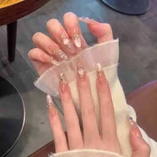 【粉晶绮梦】纯欲法式猫眼细闪彩钻温柔穿戴甲假指甲片30片美甲片