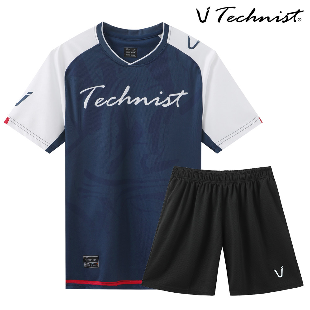 2026韩版羽毛球服运动套装男短袖足球服撞色拼接球衣短裤两件套