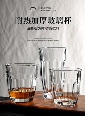 利比拿铁玻璃咖啡杯竖条纹酒店漱口杯耐热茶水杯饮料啤酒杯甜品杯