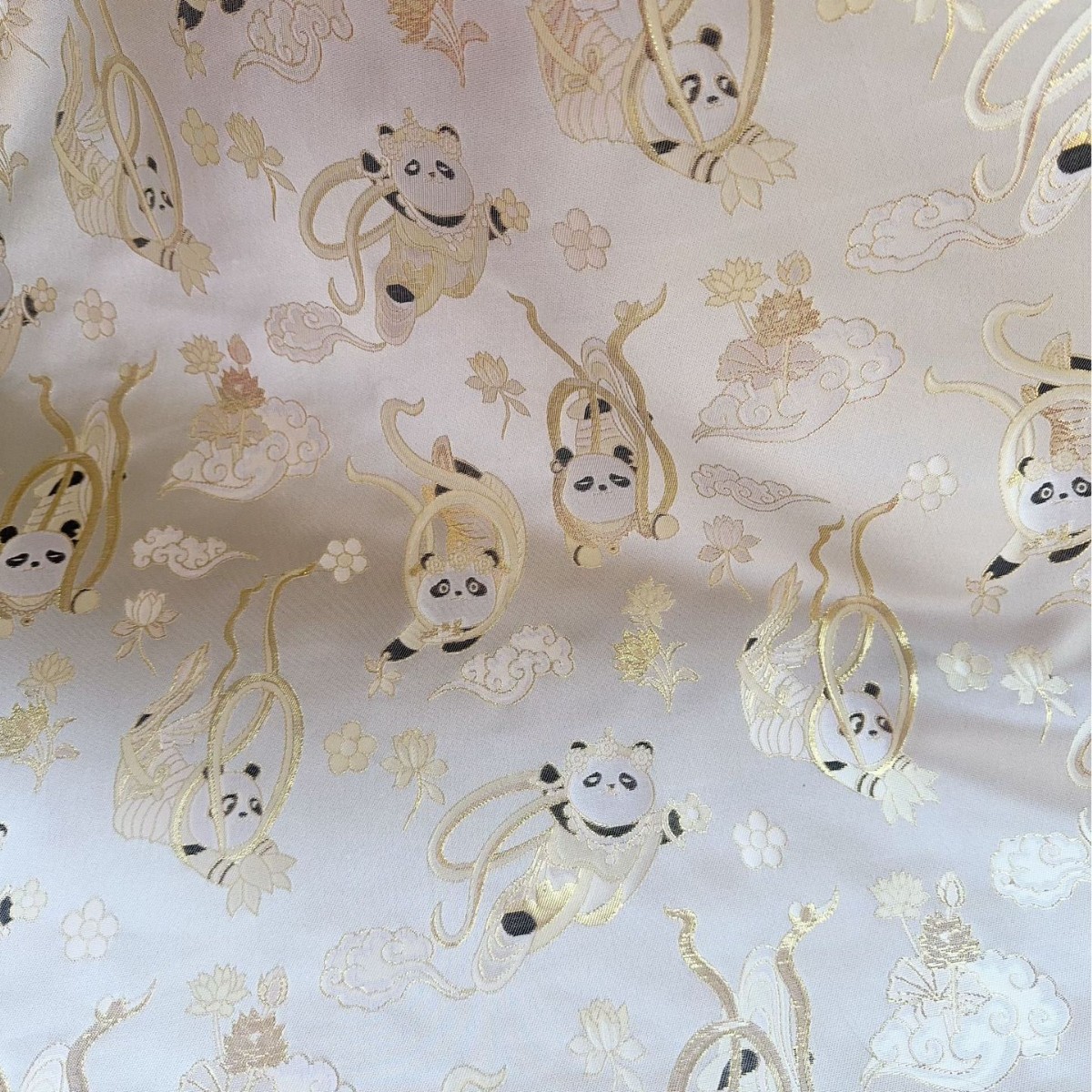 飞天熊猫仿宋锦提花国风面料  春款女装童装马甲连衣裙服装面料