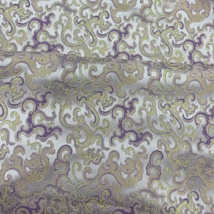 紫色龙纹色织提花仿宋锦服装面料  新中式国风女装童装旗袍箱包