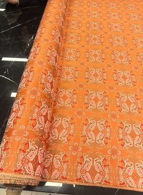 【四方醒狮·橙色】织金真丝140门幅38姆老宋锦 半米价格 不退换