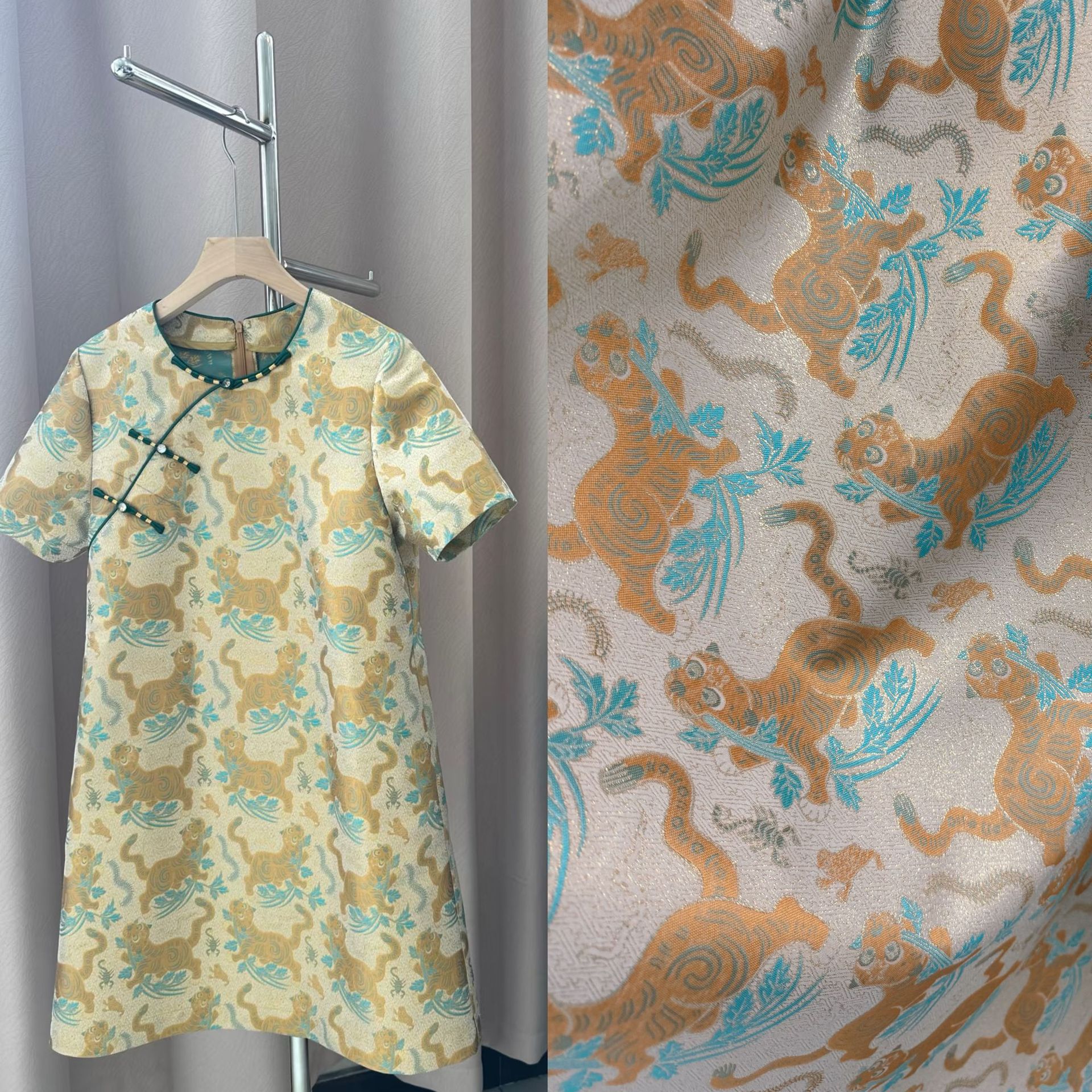 虎镇五毒仿宋锦提花面料 色织国风女装童装织锦缎旗袍马甲新中式