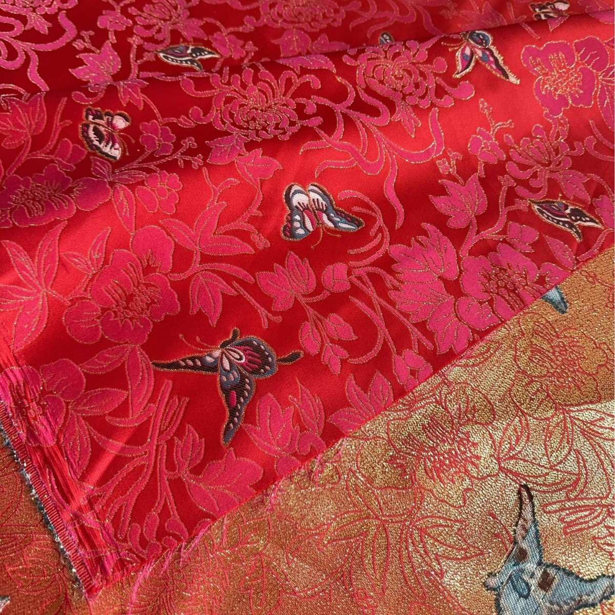 仿宋锦色织蝴蝶提花面料 国风女装童装旗袍连衣裙马面裙服装面料