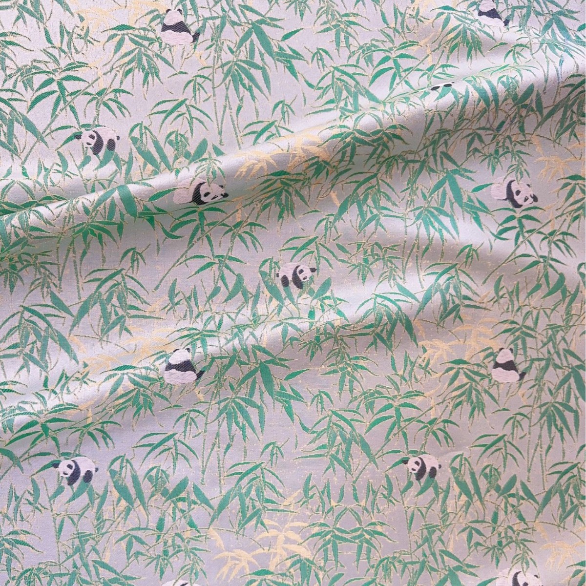 小熊猫绿竹经典仿宋锦提花面料 国风马甲旗袍连衣裙女装童装箱包