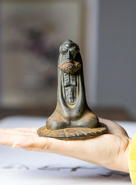 新中式禅意人物达摩祖师仿铸铁铁锈桌面小摆件国风雕塑手工工艺品