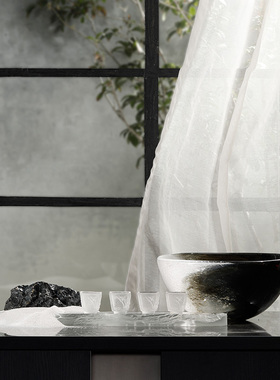 样板间餐桌茶几摆件中式极简琉璃茶具茶杯托盘玻璃水果盘软装组合