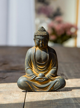 中式国风大日如来佛像原创仿铸铁铁器复古镇纸小摆件书镇禅意摆件