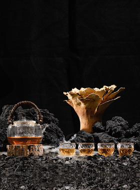 中式侘寂风陶瓷花瓣花器玻璃茶具套装组合摆件家居样板间软装饰品