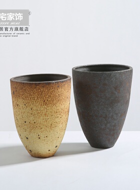 新品陶瓷花瓶摆件粗陶多肉花盆宽口小老桩创意复古中式插花花器