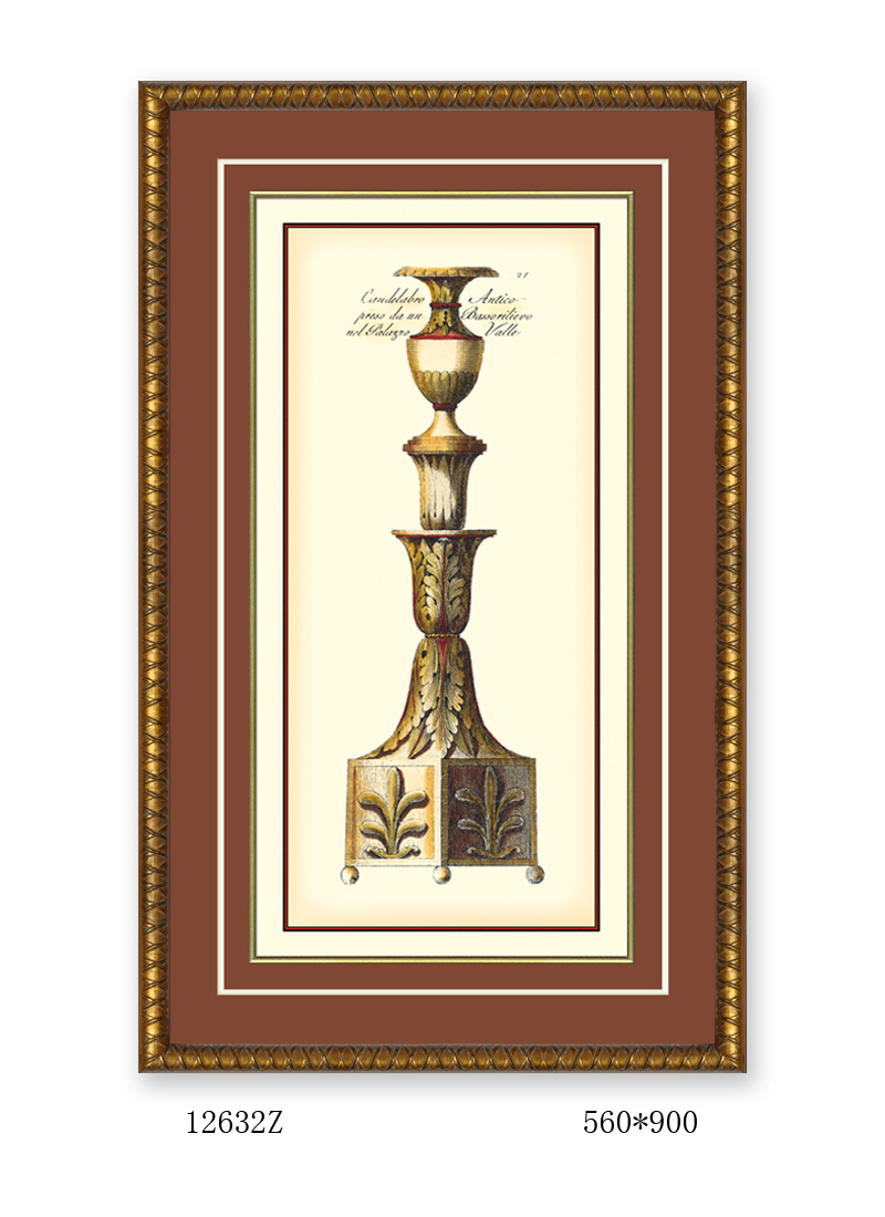 欧式美式经典高端烛台原版画芯长方形实木框客餐厅书房装饰挂画图片