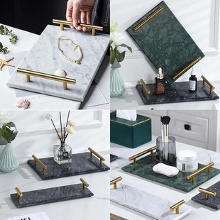 北欧ins天然大理石托盘简约风首饰收纳家装酒店卫浴化妆品展示盘