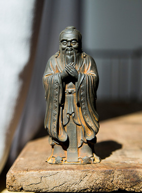 国风新中式仿铸铁自然锈孔夫子人物桌面小摆件客厅书房纯手工艺品