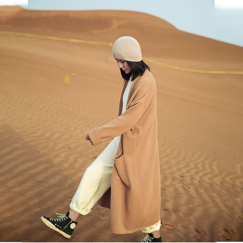 慵懒文艺范羊绒v领大码秋冬外套