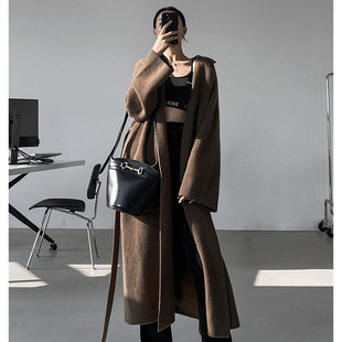 一秒勾魂慵懒无敌显瘦仙气飘飘高个子纸片人纯羊毛大毛衣开衫外套