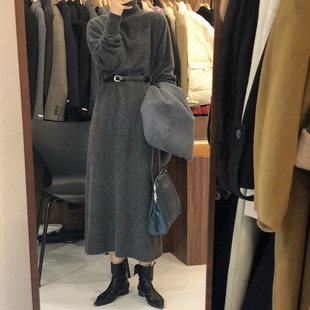 一条气质羊绒连衣裙 针织裙宽松显瘦羊毛长裙 秋冬高领及踝长款