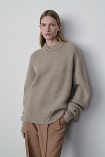 时尚 ROW外套针织套头羊绒羊毛宽松圆领粗针棒针加厚大毛衣女 单品