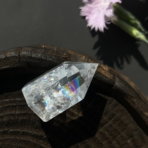 净化空间纯天然彩虹体白水晶柱