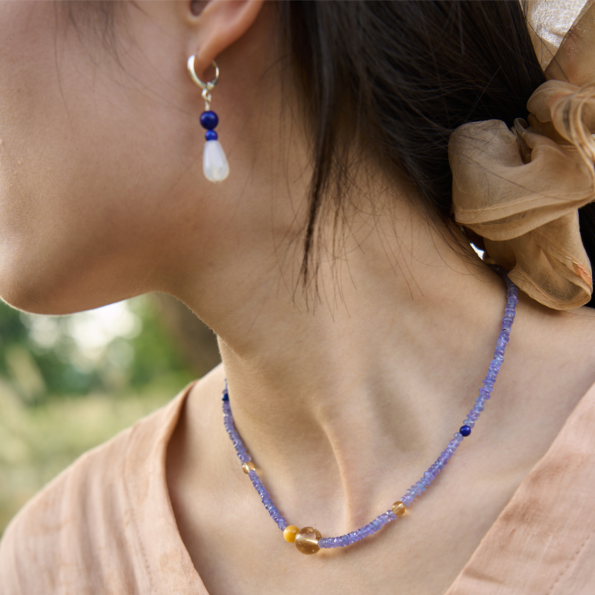 灵感/远见坦桑石白玛瑙耳饰项链