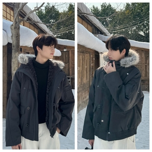 苏大恒冬季90白鸭绒加厚设计毛领可拆卸连帽短款羽绒派克服外套