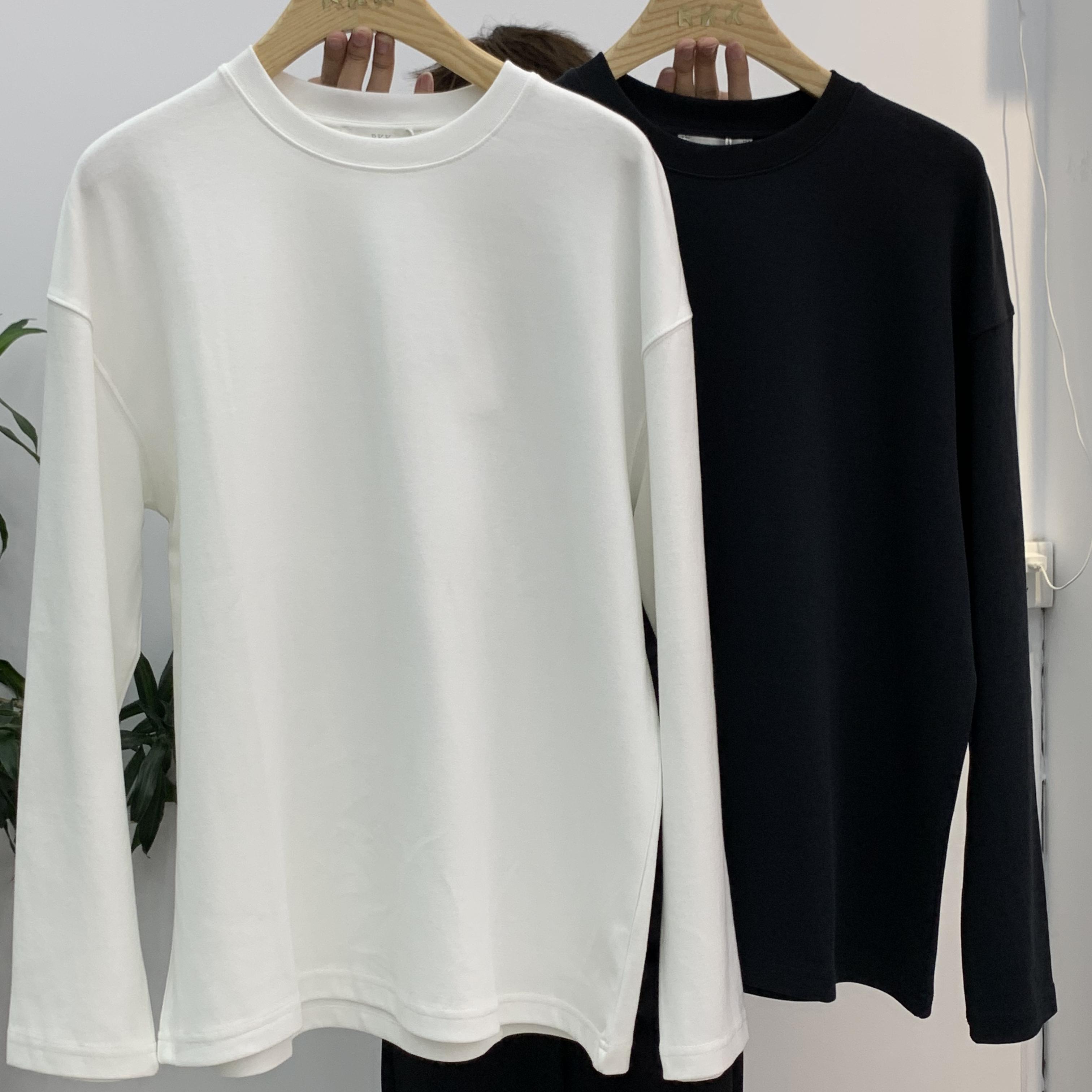 苏大恒秋冬简约重磅280g百搭圆领长袖小领口长袖纯色打底T恤