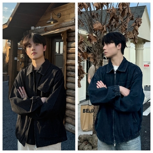 苏大恒定制韩版 立领拉链牛仔宽松夹克外套 百搭复古水洗做旧长袖