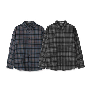 苏大恒韩系ins复古休闲水洗口袋宽松长袖情侣翻领百搭格纹衬衫