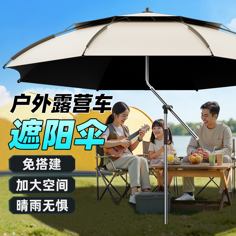 野者钓鱼伞新款户外露营伞遮阳伞大钓伞机械拐杖雨伞加厚黑胶防晒