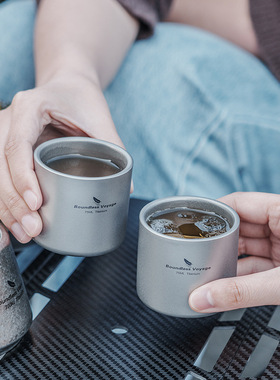 探野者纯钛双层茶杯防烫隔热超轻功夫泡茶杯水杯啤酒杯咖啡杯75l