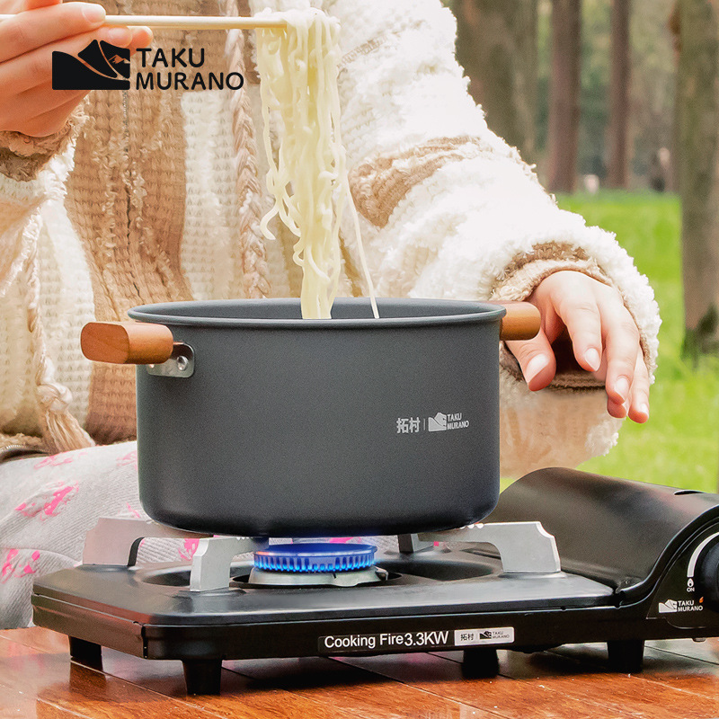 探野者户外便携双耳炖煮锅火锅烧家用大容量野餐旅行餐具装备用品