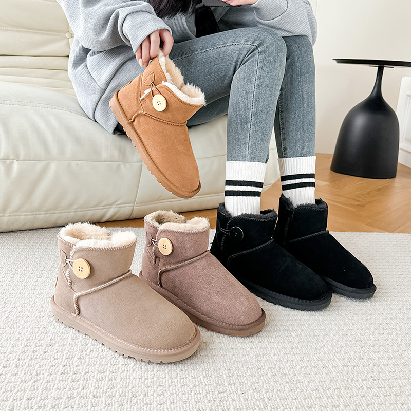 新款厚底防滑低筒面包鞋冬季雪地靴女加绒短筒纽扣东北大棉鞋加绒,女鞋,时尚雪地靴,淘宝优惠券,粉丝福利购,淘宝优惠卷