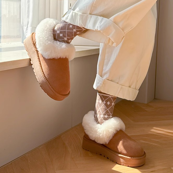 时尚休闲羊毛雪地靴厚底一脚蹬