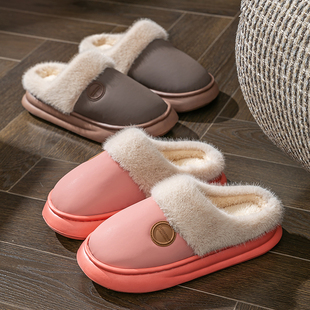 防水棉拖鞋 冬 女秋冬季 室内厚底防滑保暖毛绒家居用情侣踩屎感拖鞋