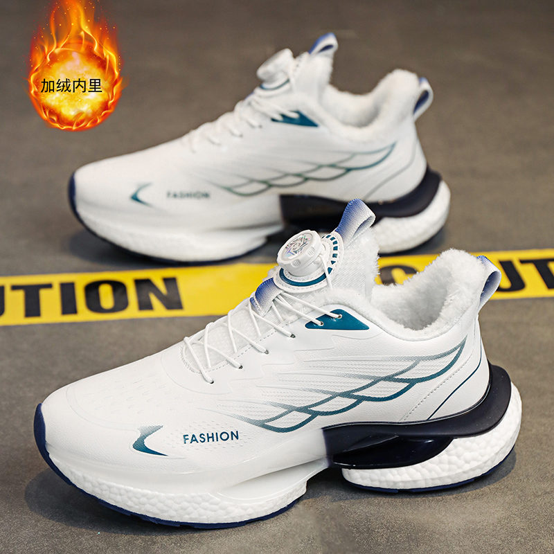 男鞋冬季加绒加厚保暖二棉鞋男士休闲运动厚底增高皮面减震跑步鞋