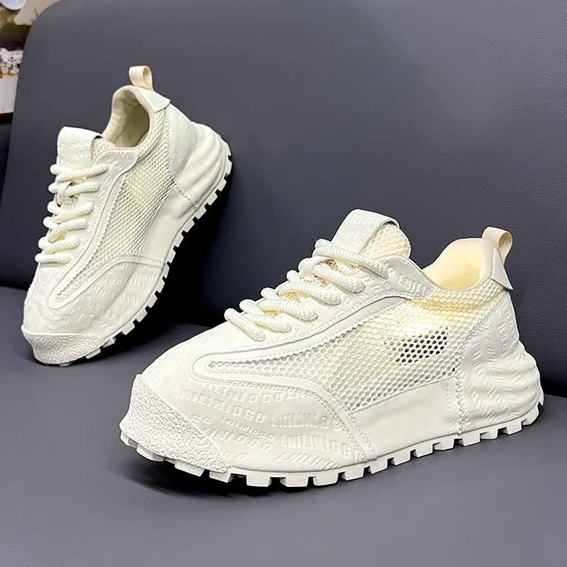男鞋冬季2025新款增高厚底镂空透气白色休闲鞋防滑网面运动跑步鞋