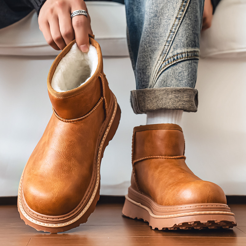 雪地靴男冬季加绒保暖东北棉鞋户外防水防滑厚底皮毛一体防寒棉靴