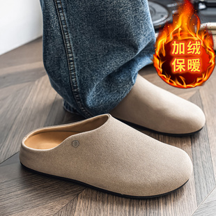 加绒保暖勃肯鞋男款2026新款冬季德比绒面包头软木穆勒男士半拖鞋