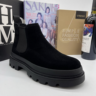 马丁靴男2025新款冬季加绒保暖棉鞋切尔西男士翻毛皮工装黑色皮靴