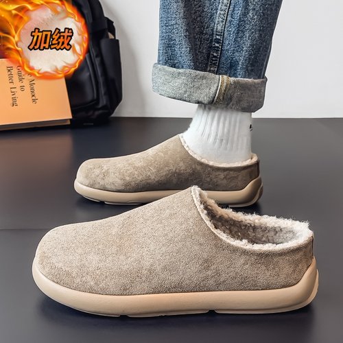 勃肯鞋男冬季防滑厚底青少年一脚蹬工作休闲软底加绒保暖包头棉鞋
