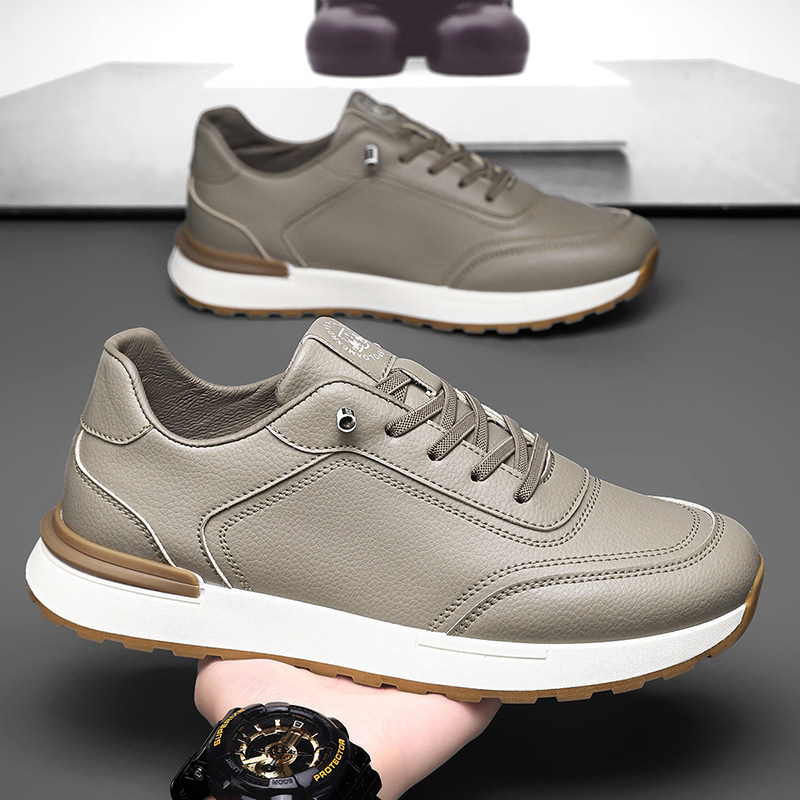 男鞋2026新款春季一脚蹬休闲高级感百搭皮面运动板鞋上班工作潮鞋