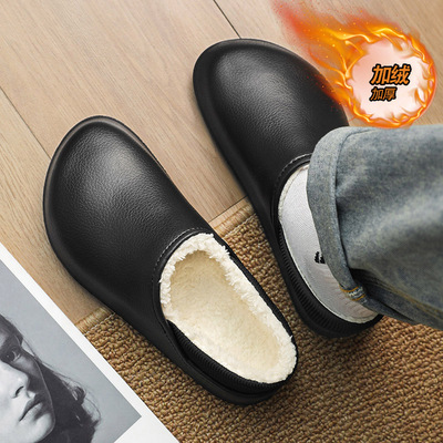 勃肯棉拖鞋男2025新款冬季居家保暖拖鞋黑色外穿加绒加厚防滑棉鞋