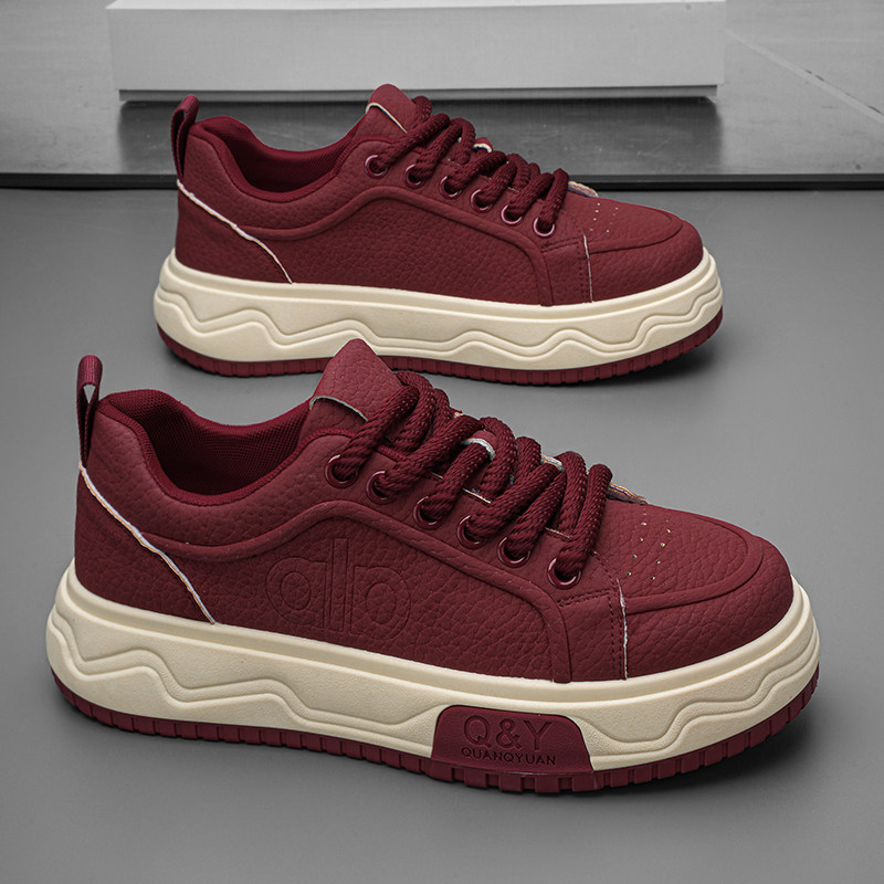 男鞋2025新款冬季潮牌跑步运动休闲鞋青少年厚底增高百搭红色板鞋