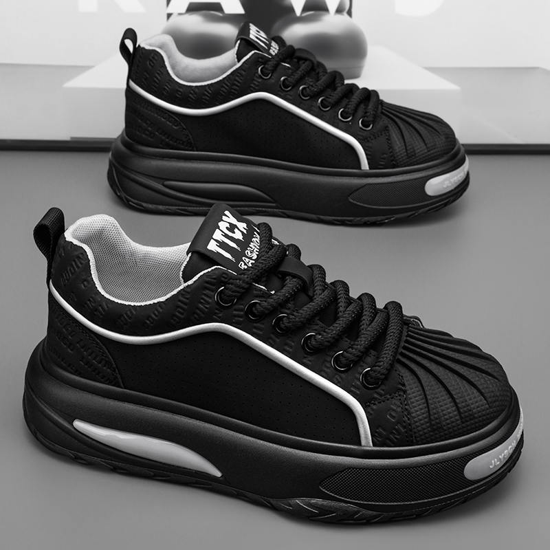 黑武士男鞋冬季皮面防水防滑运动黑色皮鞋厨房平板鞋厚底工作潮鞋