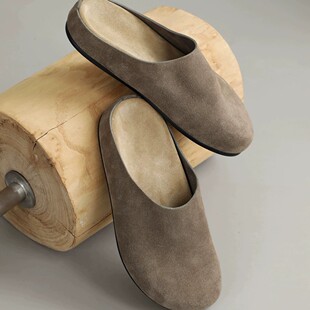 勃肯鞋男款2026新款反绒穆勒半拖轻便防滑防臭办公室休闲包头拖鞋