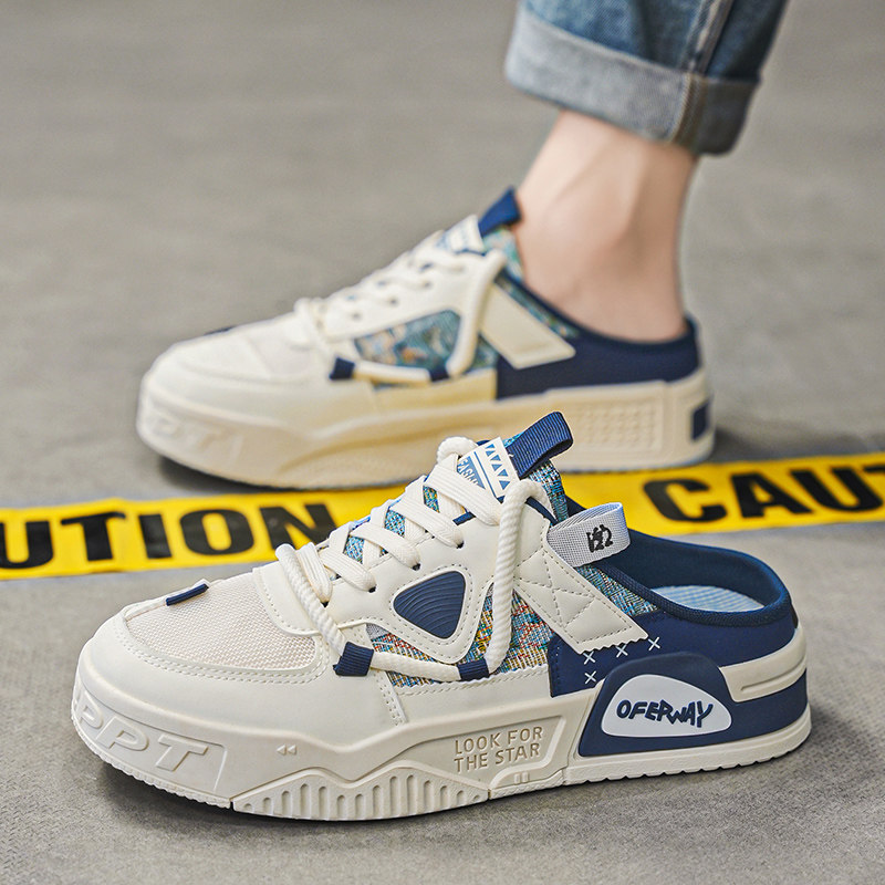 半拖鞋男款2026新款冬季透气外穿一脚蹬无后跟网面板鞋青少年凉鞋,流行男鞋,包头拖,淘宝优惠券,粉丝福利购,淘宝优惠卷